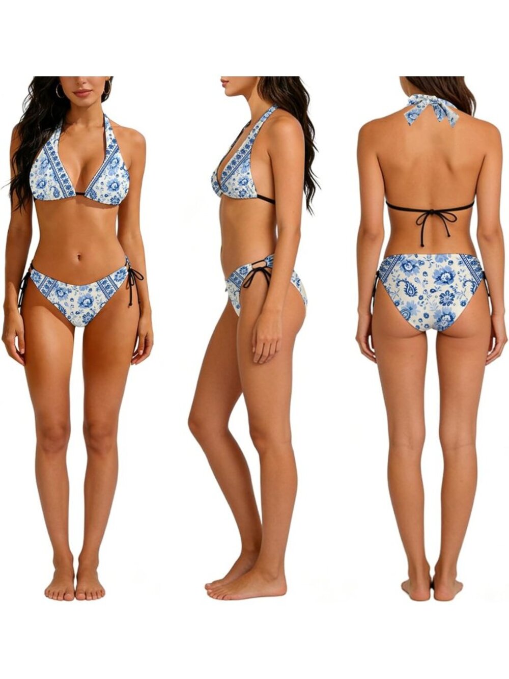 Floral Two-Piece Bikini Set for Women | Tropical Vintage Swimwear for Beach - Picture 2 of 5